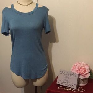Cold shoulder blue top